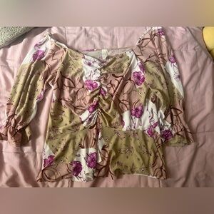Bluebelle Floral Off-Shoulder Blouse in Cream and Purple